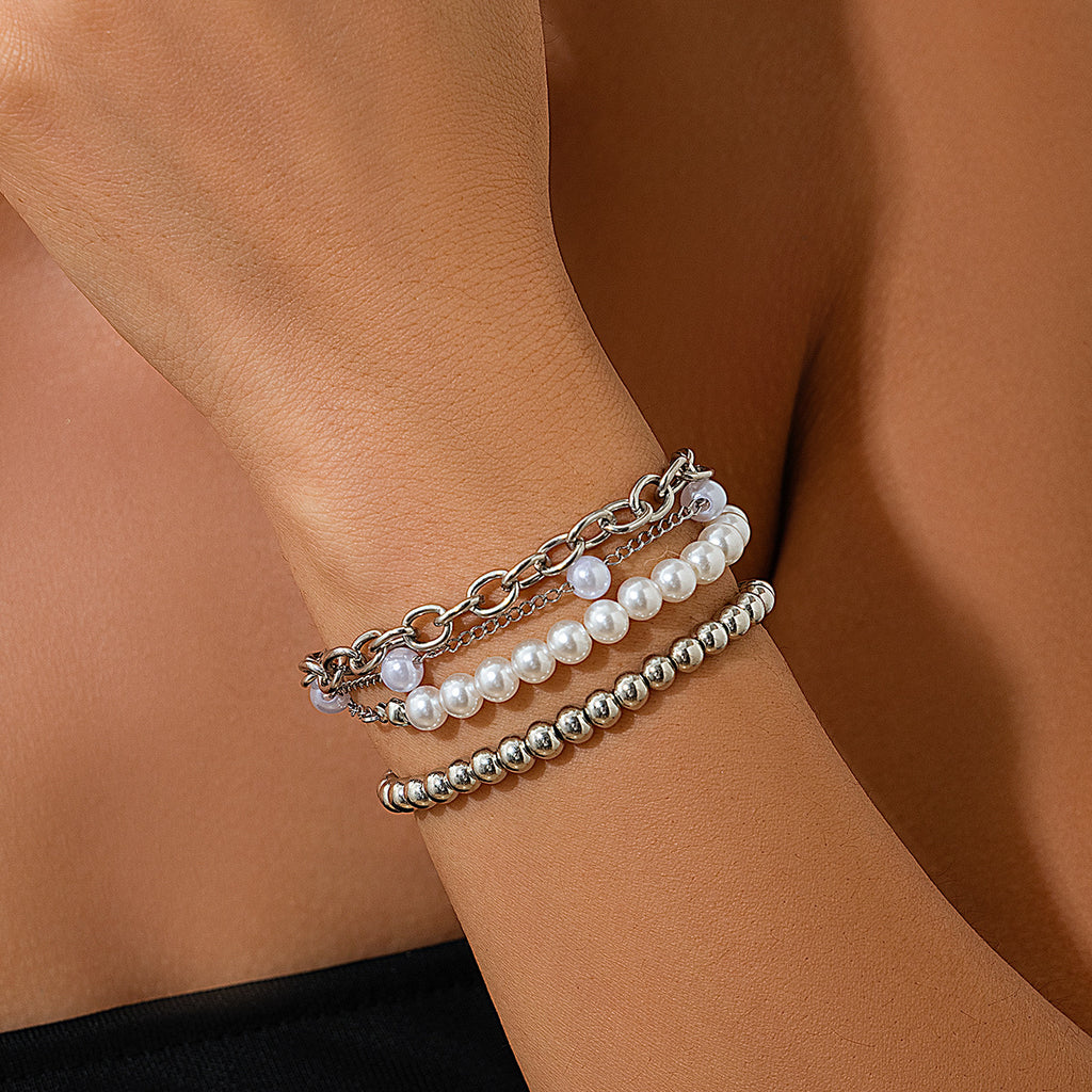 Fashionable Bracelet Beaded Bracelet Set with a Pearl like Style and Simple Multi layer Chain