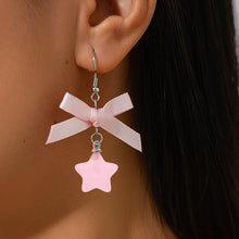 Load image into Gallery viewer, Small Fresh Bow Ribbon Earrings Sweet Wind Pentagram Alloy Pendant Earrings