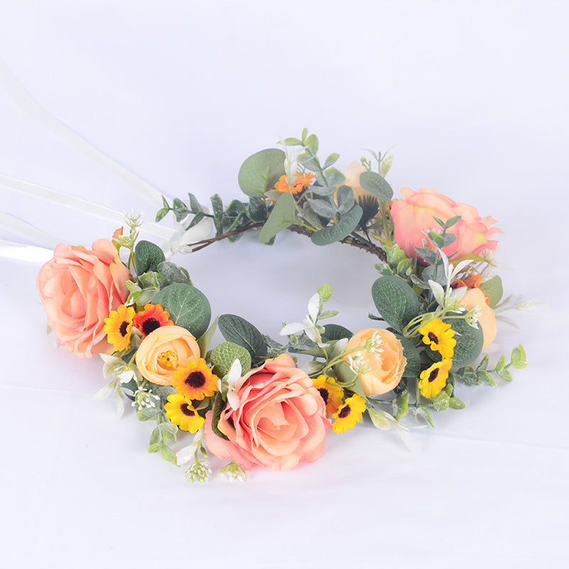 Vintage flower crown handmade simulation flower head accessory bride's photo flower crown headpiece