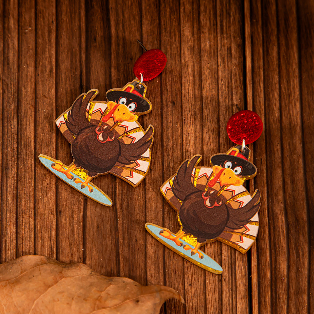 Thanksgiving Turkey Pendant Earrings Female Creative Single sided Acrylic Sparkling Earrings