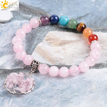 Load image into Gallery viewer, Women&#39;s natural colored pink crystal semi-precious stone bead bracelet pure handmade tree of life with pendant jewelry