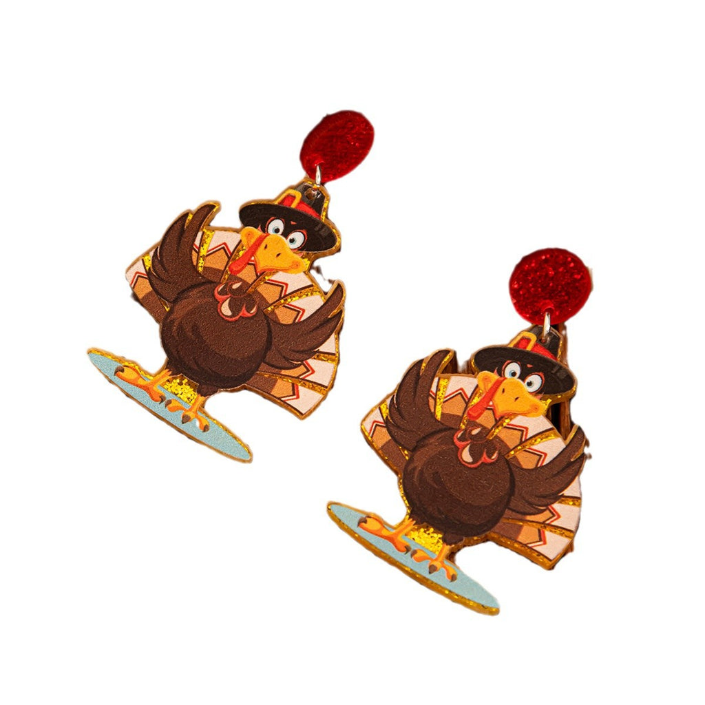 Thanksgiving Turkey Pendant Earrings Female Creative Single sided Acrylic Sparkling Earrings